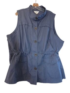 CJ Banks Blue Gray Vest 100% Cotton Brass Buttons Utility Style Plus Size 3X